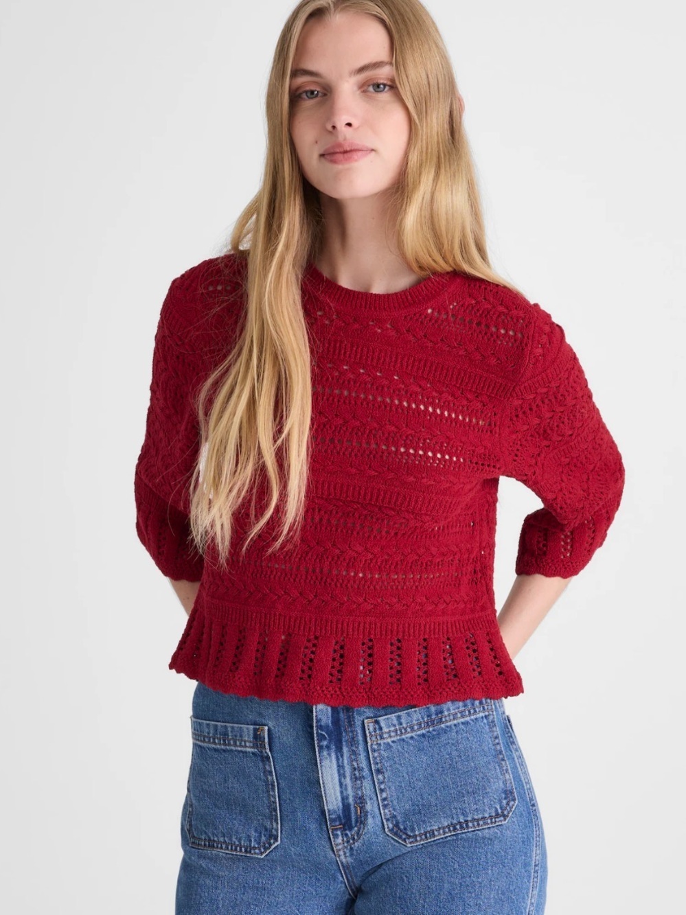 Madewell ruby Scalloped-Trim Sweater Tee